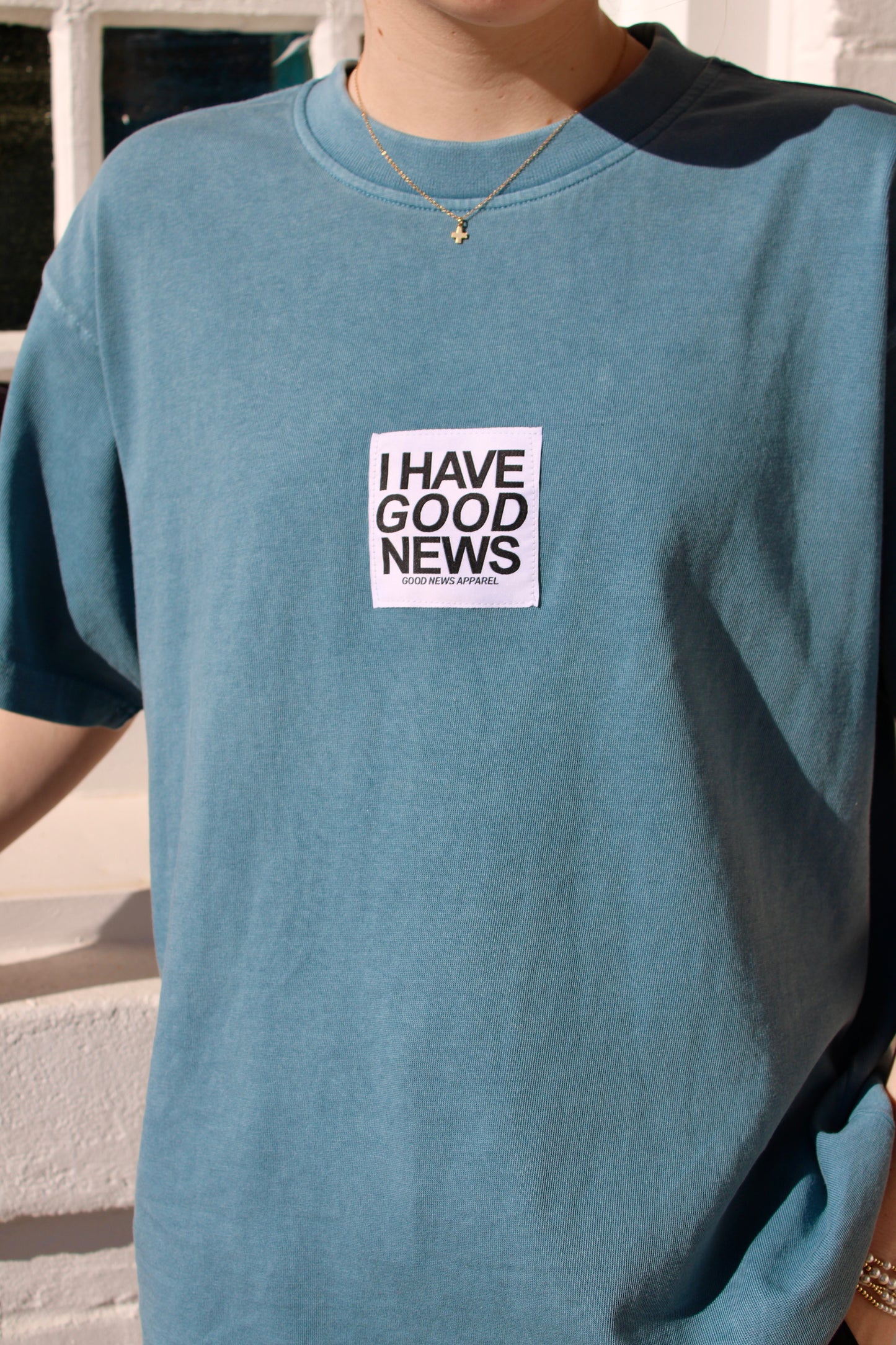 I Have Good News Patch Tee - Sea Blue
