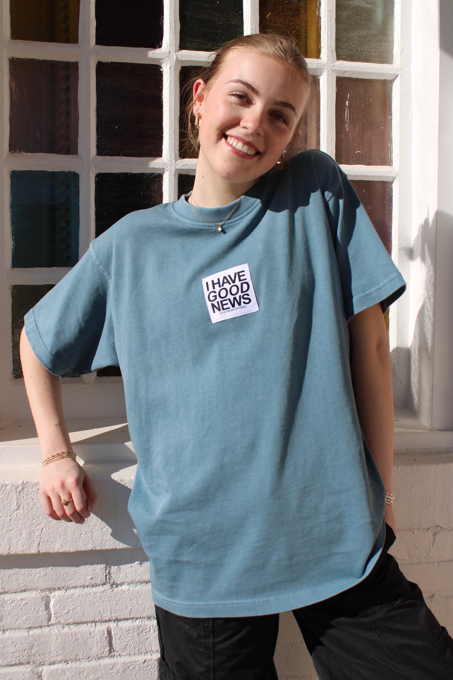 I Have Good News Patch Tee - Sea Blue