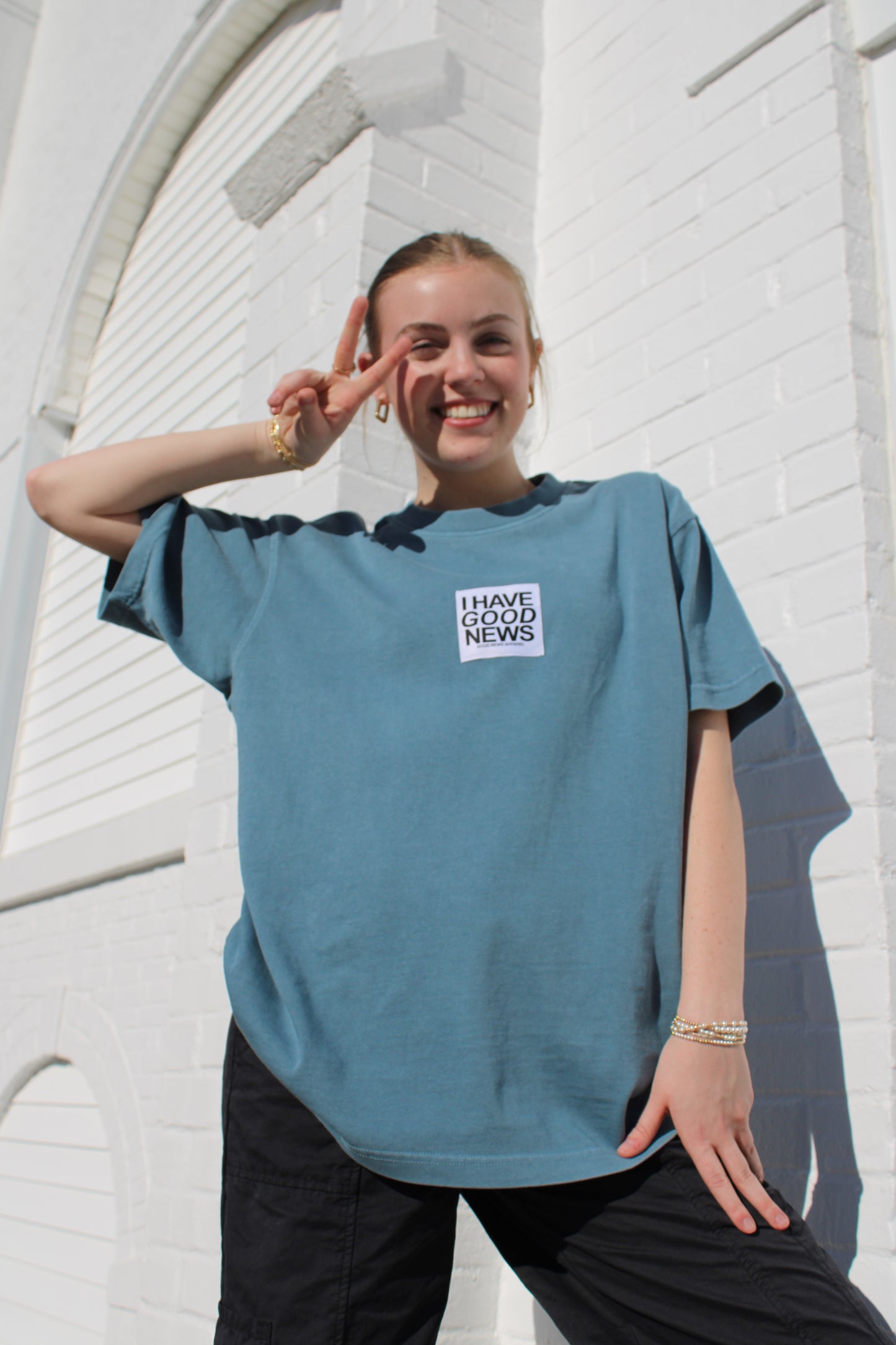 I Have Good News Patch Tee - Sea Blue